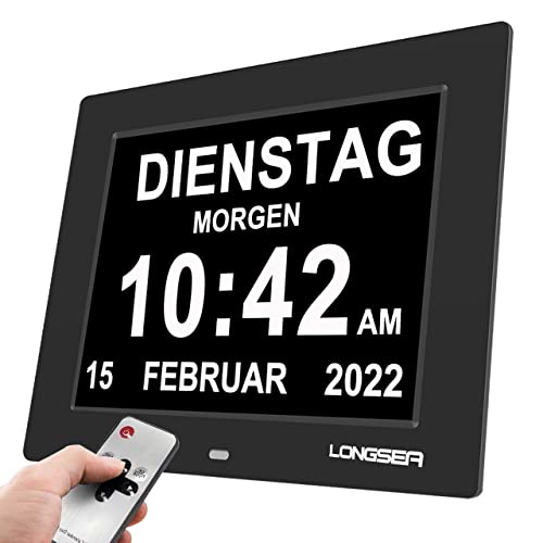 Longsea Reloj Calendario Digital 8' Multifunción Reloj Despertador Soporte de Tarjeta SD para Reproducir Fotos y Videos, 8 Alarmas...