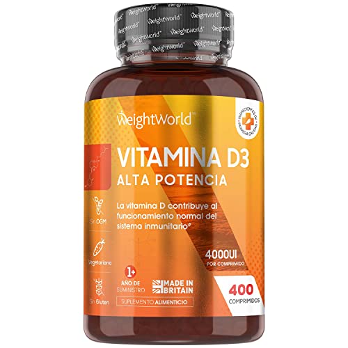 Vitamina D3 4000 UI Dosis Alta - 400 Días de Suministro, Vitamina D Colecalciferol Vegetariano Contribuye a la Función Normal del Sistema...