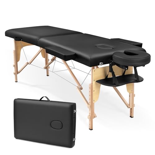 Higliocas Camilla de masaje plegable para cosméticos: mesa de masaje de madera de 2 zonas, mesa de masaje móvil, banco de masaje para...