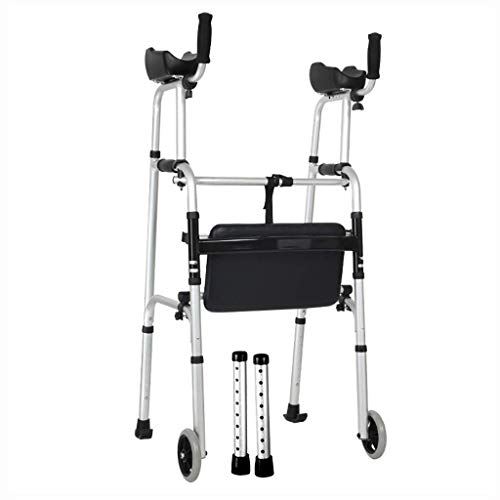 Andador andador con soporte de brazo, rueda y asiento para ancianos, ayuda de movilidad plegable de aluminio