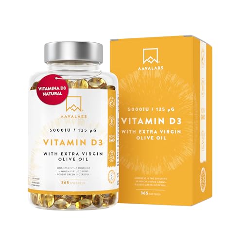 Vitamina D3 Natural [5000 UI] Depot - Altamente Concentrada - con Aceite de Oliva Extra Virgen para una Absorción Óptima - Favorece la...