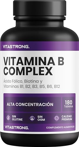 Vitamina B Complex en dosis alta - 180 tabletas de vitaminas del grupo B con biotina, B1, B2, B3, B5, vitamina B6, vitamina B12 y acido...