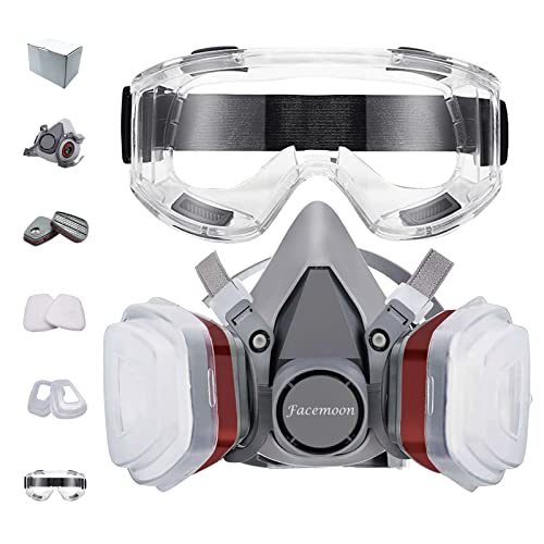 Máscara Respiratoria Reutilizable,Cubierta Facial Antipolvo con Gafas, 12 Filtros de Protección, for Protección Contra Partículas para...