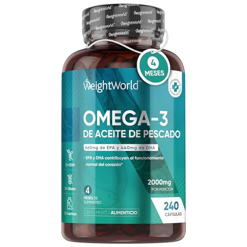 Omega 3 2000 mg de Concentración 240 Cápsulas Blandas de Aceite de Pescado Aporta 660mg de EPA + 440mg DHA - Perlas de Alta Potencia y...