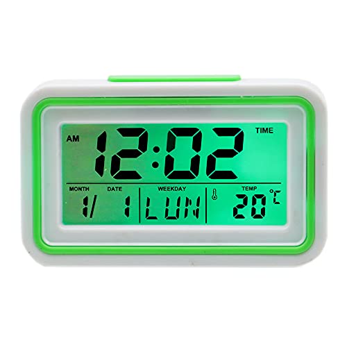 Reloj Despertador Parlante en Español, Alarma LCD con Voz, Reloj Hablando,Muestra Hora, Temperatura -Ciegos o Baja Visión (Verde)