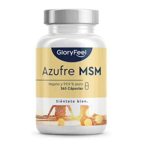 MSM 365 cápsulas veganas - 1600mg MSM (Metilsulfonilmetano) en polvo por dosis diaria de azufre orgánico - 99,9% Puro - 6 meses de...