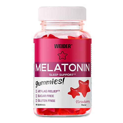 Weider Melatonin Gummies (60 Gominolas) Sabor Fresa. 1 mg de melatonina por gominola. Sin Azúcares y Sin Gluten. Ayuda contra el Jet-lag y...