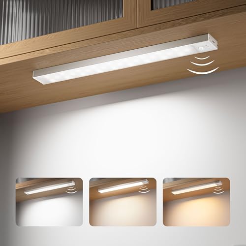 OUILA Luz LED Armario con Sensor de Movimiento, 23CM Regulable Luz LED Adhesiva con 3 Color Modos, 1000 mAh USB Recargable Luz Nocturna para...