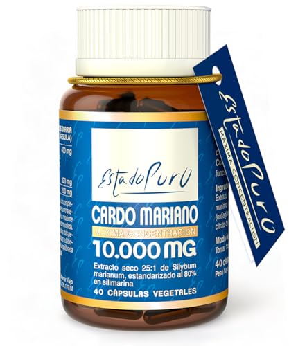 Cardo Mariano Estado Puro 10000 mg | Extracto de Semillas Concentrado 25:1 con 80% Silimarina y Colina | Apoyo para el Hígado, Limpieza y...