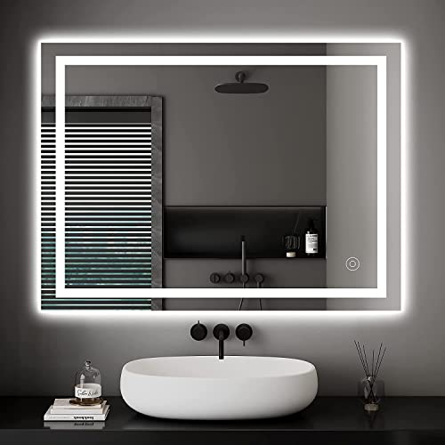 Dripex Espejo de Baño con Luz LED 60 x 80 cm Antivaho, Interruptor Táctil, Luz Blanca Fría 6400K, Instalar Horizontal/Vertical