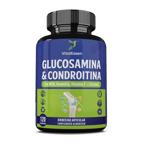VITALESSEN Glucosamina Condroitina con MSM, Boswellia, Vitamina C y Cúrcuma - Complejo Avanzado para Articulaciones, Cartílago y Huesos -...