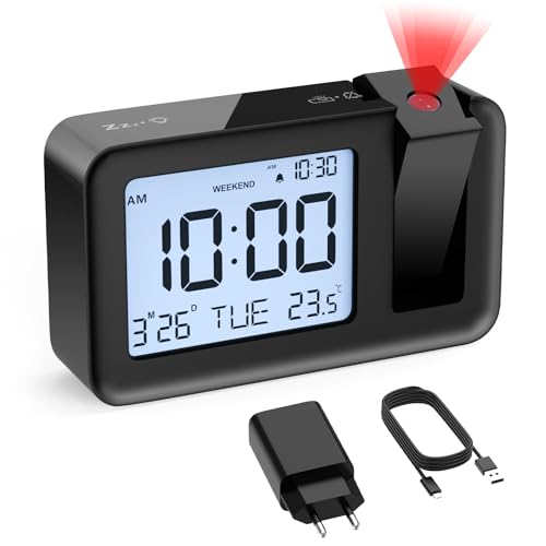 CHEREEKI Reloj Despertador Proyector, Despertador Proyección Digital, Reloj Proyector Techo con Temperatura Interior Fecha, Repetición, 4...