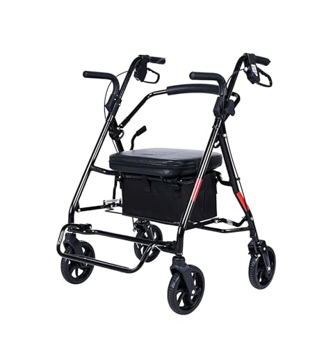 Rollator de 4 ruedas Plegable, Andador rodante 2 en 1 para ancianos - Andador médico con asiento, Andador para silla de ruedas de...