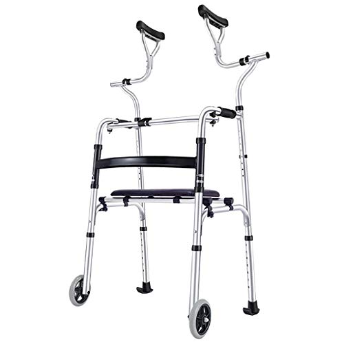 Mobility Walker Andador plegable con ruedas y soporte para reposabrazos, andador con ruedas ajustable en altura y ancho con asiento...