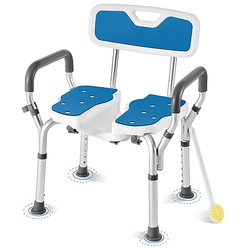 Sunnyload Silla de ducha con brazos y respaldo, taburetes mejorados en forma de U para ancianos discapacitados, silla de bañera...