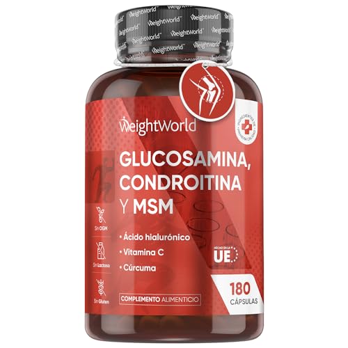 Glucosamina, Condroitina y MSM Para Huesos y Articulaciones 180 Cápsulas - Complejo Reforzado con Ácido Hialurónico, Vitamina C y...