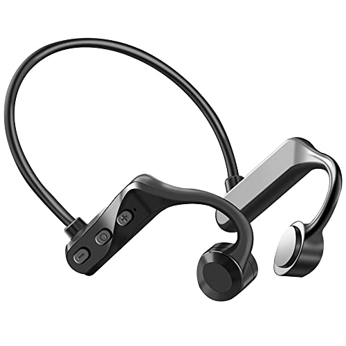 Auriculares de Conducción Ósea, Inalámbricos Bluetooth 5.0 con Micrófono IP55 Aleación de Titanio Deportivos para Jogging