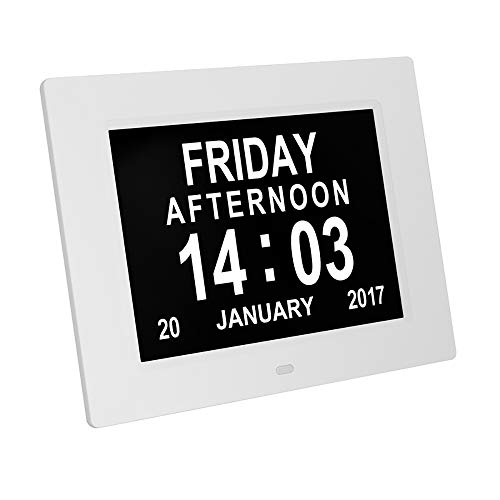 Sici Day Clock - Reloj Digital Grande, Sin Abreviaturas, para Ancianos y Pacientes con Demencia - 3 Opciones de Alarmas y Recordatorios de...
