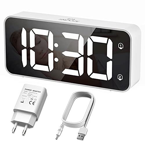 HERMIC Reloj Despertador Digital, LED Despertador con 0-100% Atenuador de Brillo, Pantalla Digital Clara Grande, Snooze, 12 / 24H, Alarmas...