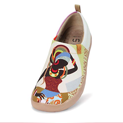 UIN Slip-On para Mujeres Mocasines de Cuero Zapatos Planos para Mujer Cómodo Mocasines Vintage Patrón Al Aire Libre Casual Zapatos para...