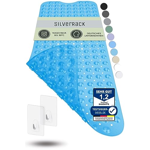 SilverRack Alfombrilla de baño 100 x 40 cm (azul) – Alfombrilla antideslizante para bañera sin BPA para niños y bebés – Alfombrilla...