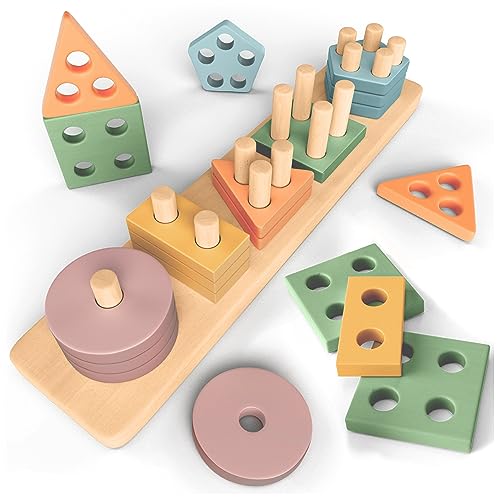Juguetes Montessori de Apilamiento y de Selección 1 2 3 años - Juguete para Actividades y Desarrollo de Madera Colores Pastel - Juego...