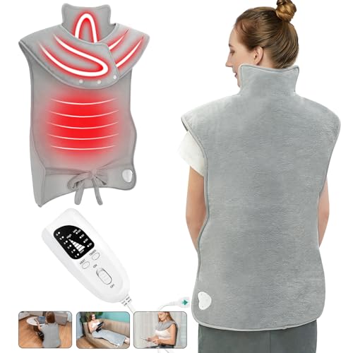 Nalezuns Cojín térmico para espalda, hombros y cuello, con apagado automático, lavable a máquina, 6 niveles de temperatura, con 4...