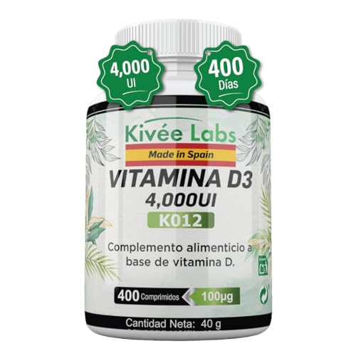 KivéeLabs® 400 Comprimidos Vitamina D3 4000 UI Dosis Alta - 400 Días de Suministro, Vitamina D Colecalciferol Vegetariano Contribuye a la...