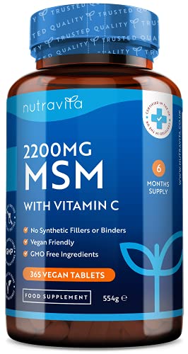 Comprimidos MSM 2200 mg - 365 comprimidos veganos - Metilsulfonilmetano con 80 mg de vitamina C - Suministro para 6 meses - Fabricado en el...