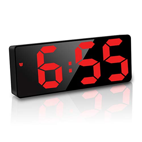 JQGo Reloj Despertador Digital, Pantalla LED Grande, Alimentado por Batería, Alarma Activada por Sonido, con Pantalla de Fecha y...