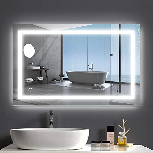 homewell Espejo de baño grande con luz, de pared, con interruptor de luz táctil A++ (50 x 70 cm)