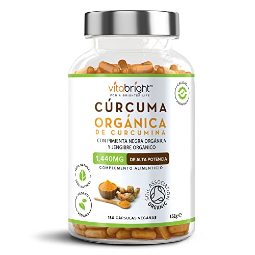 Curcuma orgánica - Curcumina de Alta Potencia - 1440 mg por Porción - Con Pimienta Negra Orgánica y Jengibre Orgánico - 180 Cápsulas...