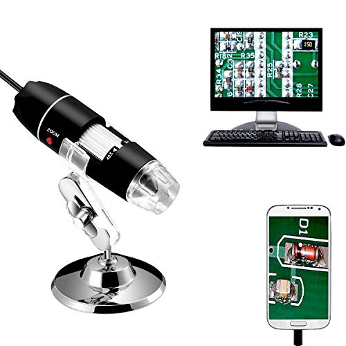 Jiusion 40 A 1000 x endoscopio, 8 LED USB 2.0 Digital Microscopio, Mini cámara con OTG Adaptador y Metal Soporte, Compatible con Mac...
