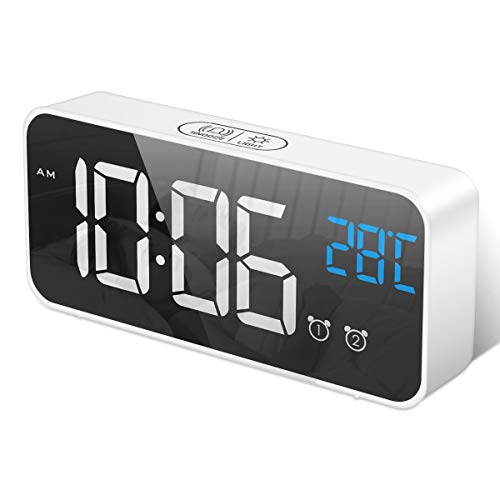 HOMVILLA Reloj Despertador Digital con Pantalla LED de Temperatura, Alarma de Espejo Portátil con Alarma Doble Tiempo de Repetición 4...