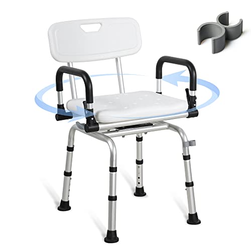 REAQER Silla de ducha giratoria de 360° con brazos y respaldo, banco de baño estrecho para personas mayores, ancianos, discapacitados y...