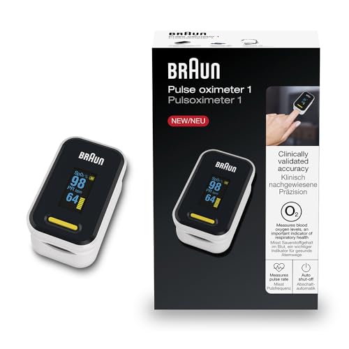 Pulsioxímetro Braun 1 | Nivel exacto de oxígeno en sangre y monitor de ritmo cardíaco | Fácil de usar | Validado clínicamente | Para...