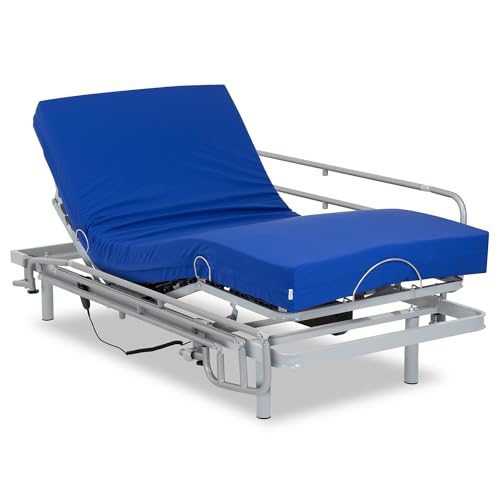 Gerialife® Cama articulada con colchón Sanitario viscoelástico Impermeable (105x190 + Barandillas)