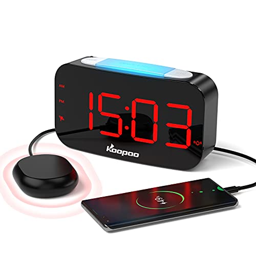 KOOPAO Reloj Despertador Vibracion para Sordos,LED Despertador Digital para Duermen Profundamente, 7 Luces Nocturnas en Color,Pantalla...