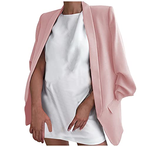 Chaqueta de mujer de color sólido con solapa ajustada con bolsillo y abertura, rosa, 44