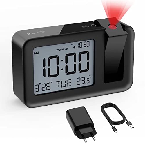 CHEREEKI Reloj Despertador Proyector, Despertador Proyección Digital, Reloj Proyector Techo con Temperatura Interior Fecha, Repetición, 4...