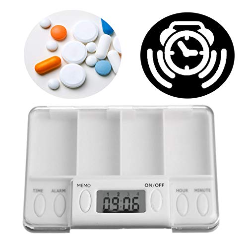BrilliantDay Alarma digital Caja de pastillas Pastillero Electrónico Automático con Alarma con 4 compartimentos para actividades al aire...