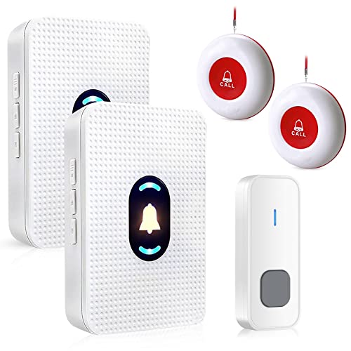 Daytech Boton Emergencia Ancianos Alarma para Ancianos, Sistema de Llamadas de casa con 2 receptores y 2 transmisores Impermeables y 1...