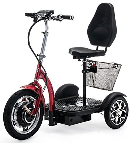 VELECO ZT16 - Scooter de movilidad de 3 ruedas - Totalmente ensamblado y listo para usar - Ruedas grandes - Fácil de maniobrar - Frenos...