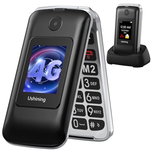 USHINING Teléfono Móvil 4G para Personas Mayores, Teléfono Móvil Teclas Grandes con Tapa SOS Botón Pantalla Doble de 2,8 y 1,77...