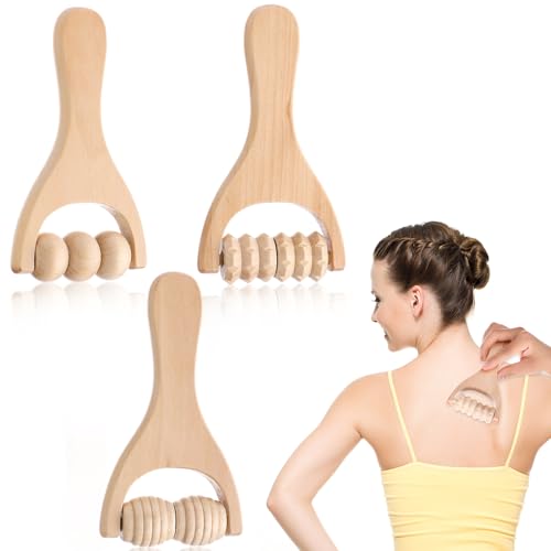 3 rodillos de masaje de madera, rodillo muscular de espalda, herramientas de masaje manual de terapia de madera, rodillo masajeador, para...