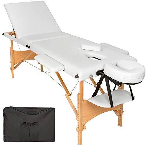 TecTake Camilla de masaje mesa de masaje banco 3 zonas plegable + bolsa (Blanco | No. 401467)