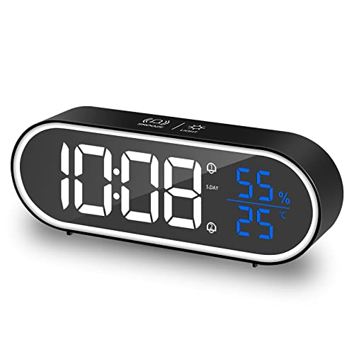 HOMVILLA Reloj Despertador Digital, LED Pantalla Reloj Alarma Inteligente Electrónicos con Temperatura/Humedad, 2 Alarma, Snooze, Modo Fin...