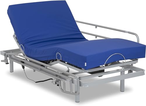 Gerialife® Cama articulada eléctrica Reforzada con colchón Sanitario HR Impermeable (90x190 + Barandillas)