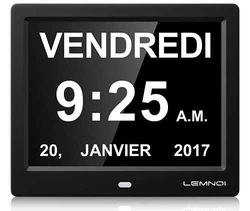 Lemnoi - Reloj digital de 8 pulgadas con pantalla LCD y calendario, con fecha y hora, reloj digital...