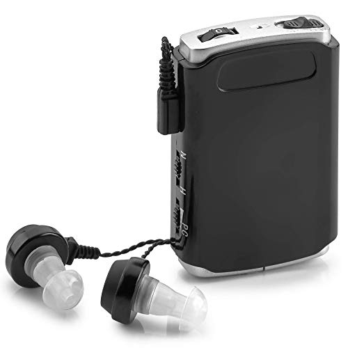 Amplificador de sonido - Dispositivo de mejora de voz de sonido de bolsillo con Duo Mic/Ear Plus Juego de auriculares y micrófono...